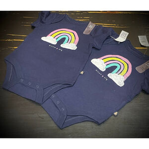 Baby GAP Navy Rainbow "Dream Big" Bodysuits 3-6 Months twin girls matching